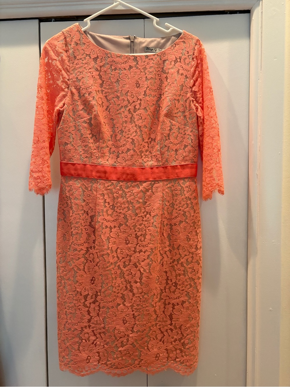 Eliza J Coral Lace Midi Dress with Satin Waist